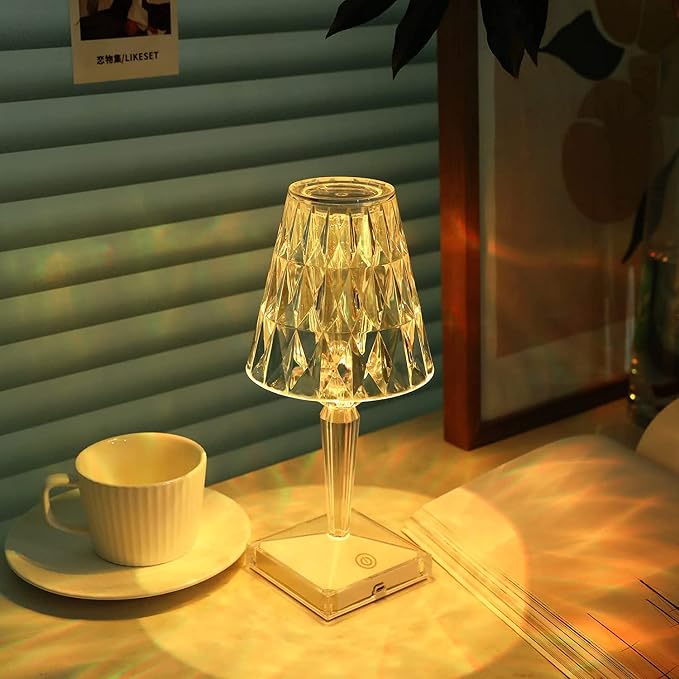 Marrone (3 Color Crystal Table Lamp - Acrylic Crystal Touch Night Light with USB Charging Port, Nightstand Lamp for Bedroom,