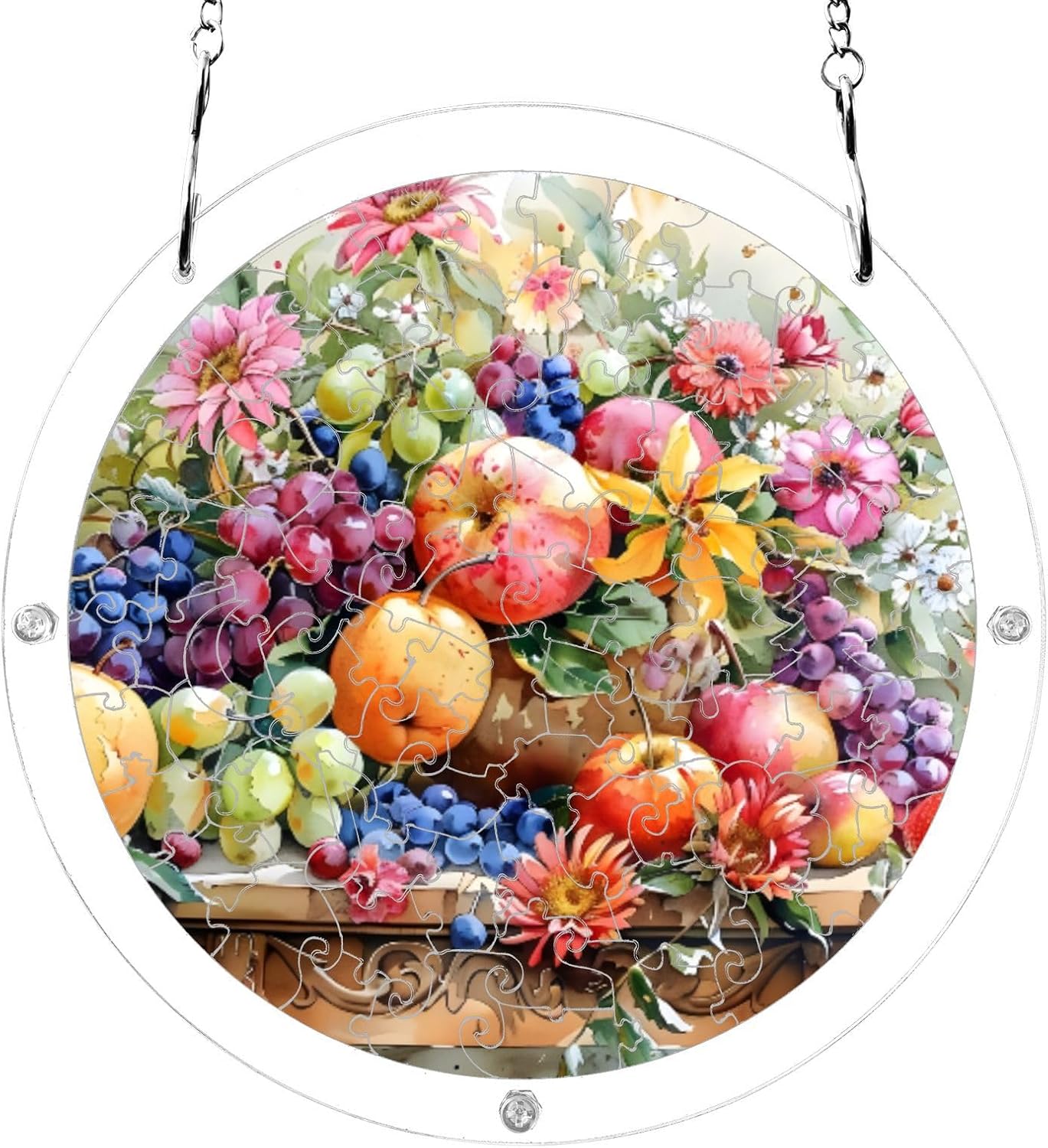 Stained Glass Assorted Fruit Harvest Acrylic Puzzle Decor 7.4 INCH