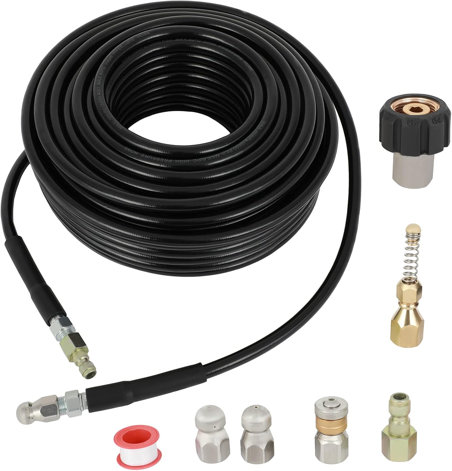 SCITOO 100ft Pressure Washer Hose 5800 PSI 1/4 Inch Kink Free With Couplers Replacement Hybrid Flexible Outdoor Hose for Electric or Gas Power Washer