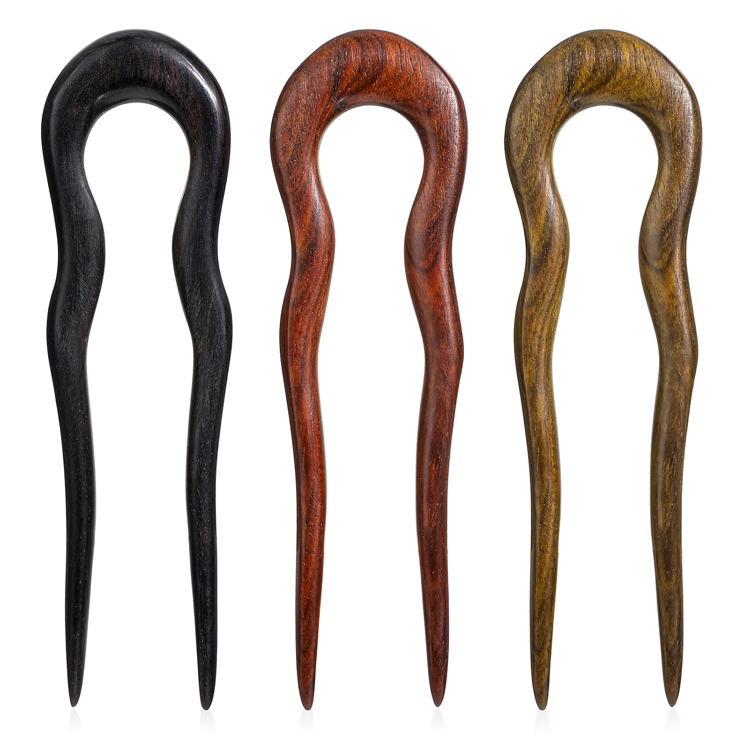 Wooden Hair Sticks for Women - Vintage U Shaped Hair Forks