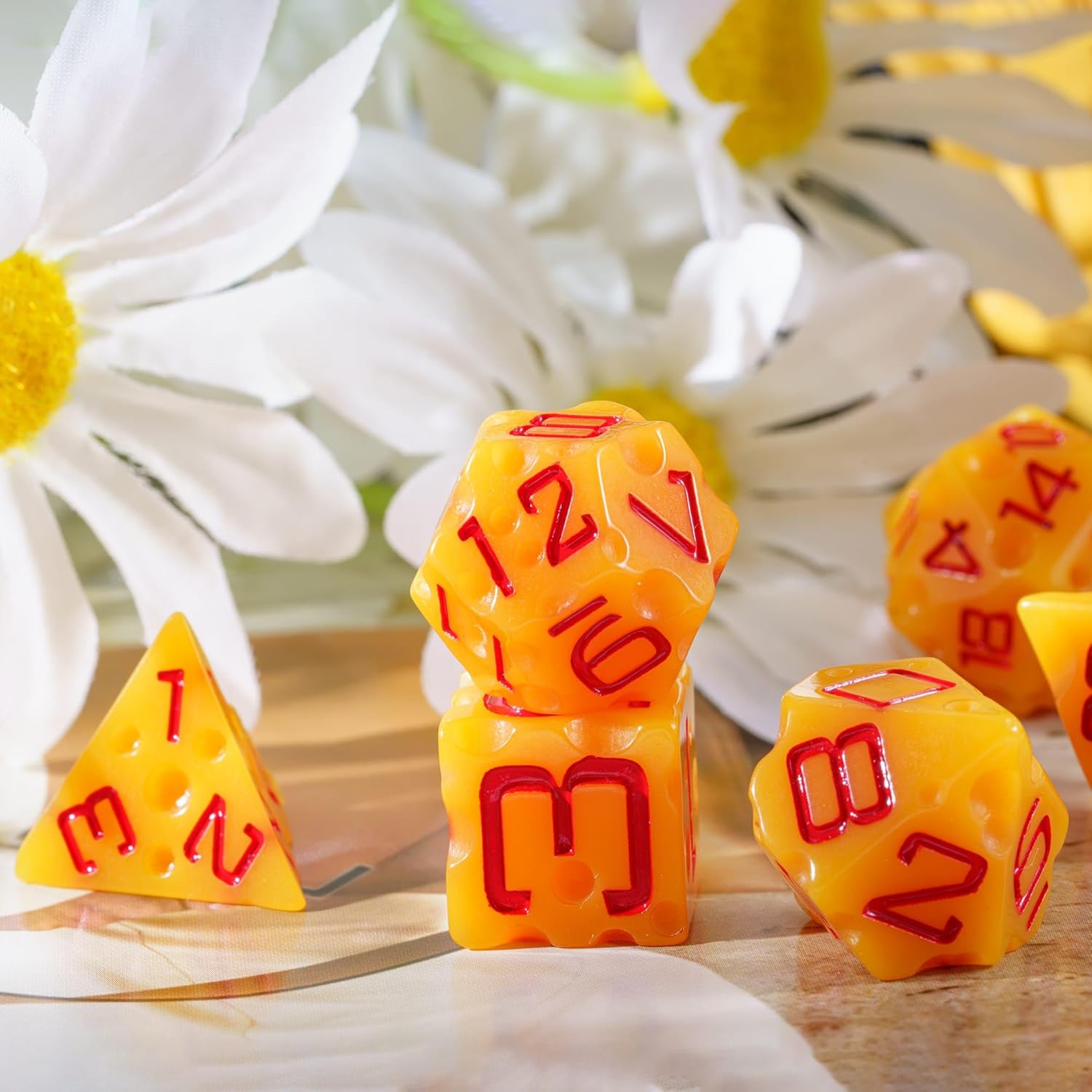 Cheese Dice Set, Yellow Resin Polyhedral DND Dice Set for D&D Role Playing Game and Other Tabletop Games