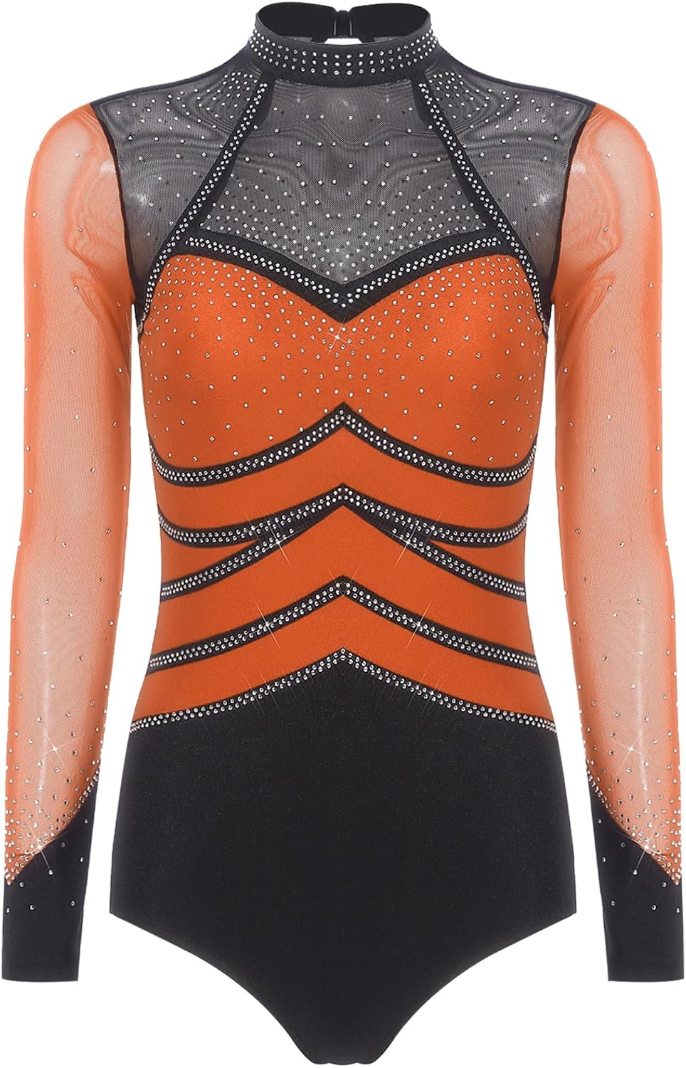 Women's Ballet Leotard Rhinestone Long Sleeves Gymnastics Leotards Adult Figure Skating Costume