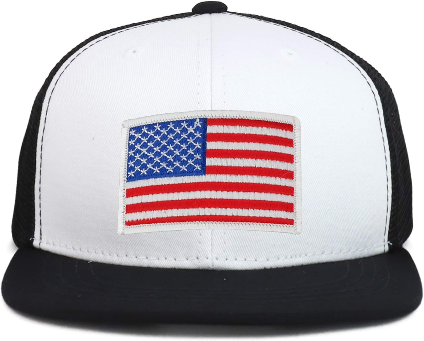 Armycrew Youth Kid's White American Flag Patch Flat Bill Snapback Trucker Cap
