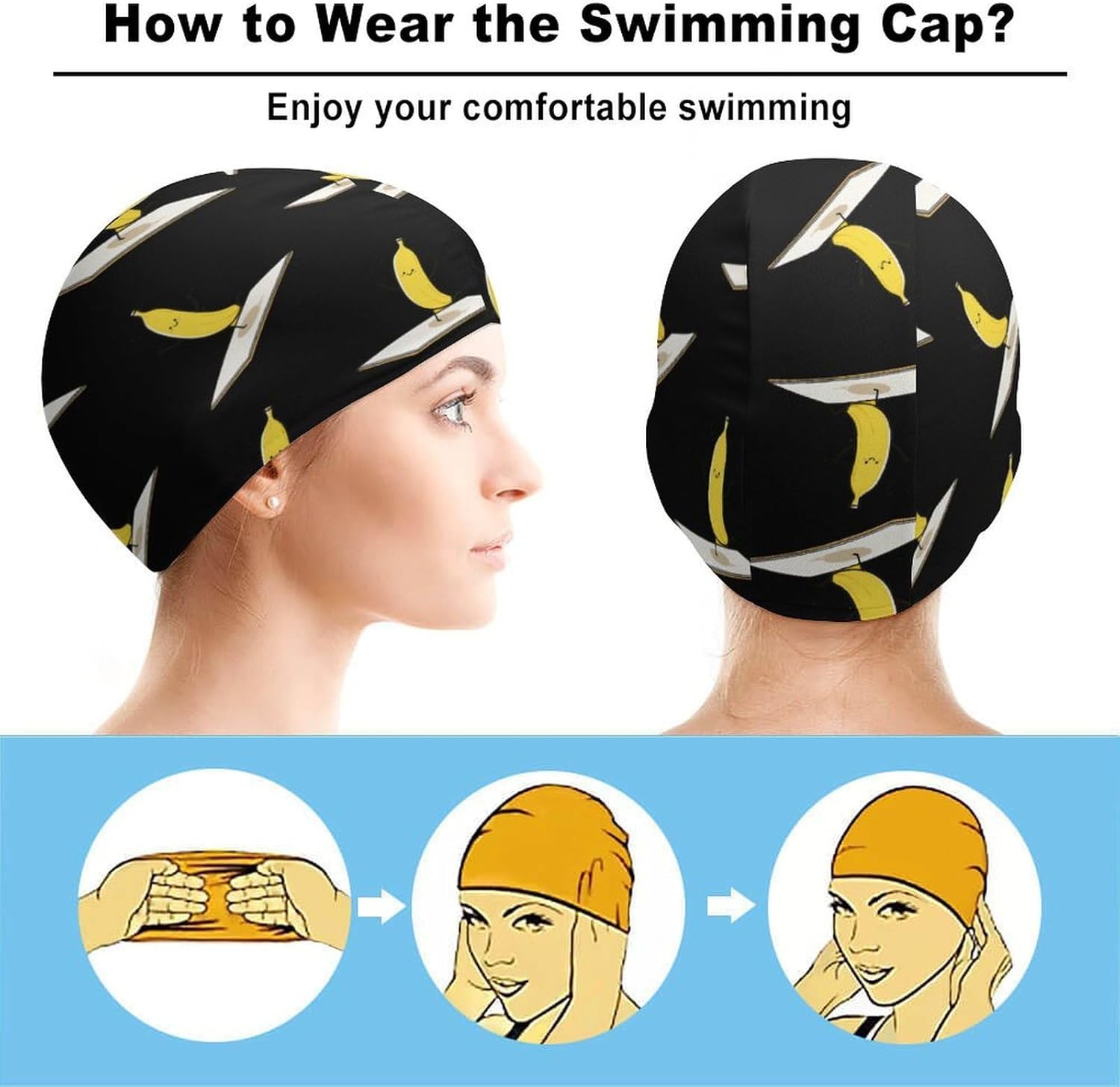 Banana Dancing Yoga Womens Swim Cap for Men Adult Swimming Hat Curly Short Medium Long Hair