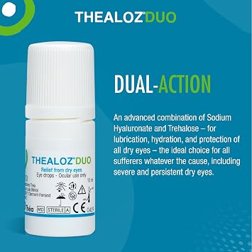 Thealoz Duo Dry Eye Drops, Preservative-Free Dry Eye Relief, 10ml | Contact lens friendly, dual-action hydration, suitable for all ages, 300 drops