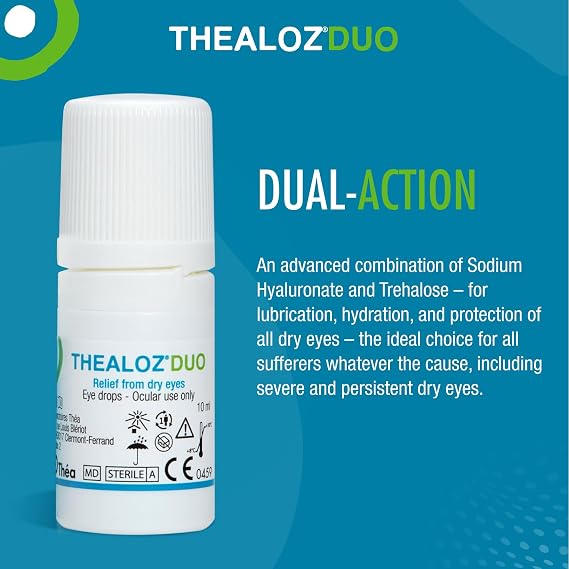 Thealoz Duo Dry Eye Drops, Preservative-Free Dry Eye Relief, 10ml | Contact lens friendly, dual-action hydration, suitable for all ages, 300 drops
