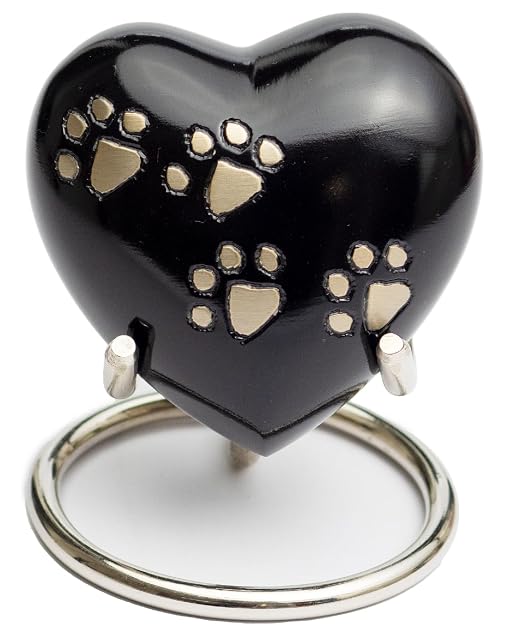 Royal Rapture Urna Corazón Huella con Soporte para Cenizas Urna Mascotas Incineración Perro Gato (Negro 3")…