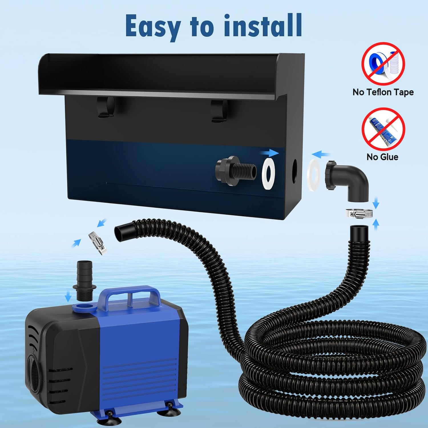 Pond Waterfall Spillway Kit, 12" Stainless Steel Spillway with Remote Control LED Lights, 660GPH Submersible Water Pump, Outdoor Waterfall Fountain for Water Feature, Garden, Backyard, Pool