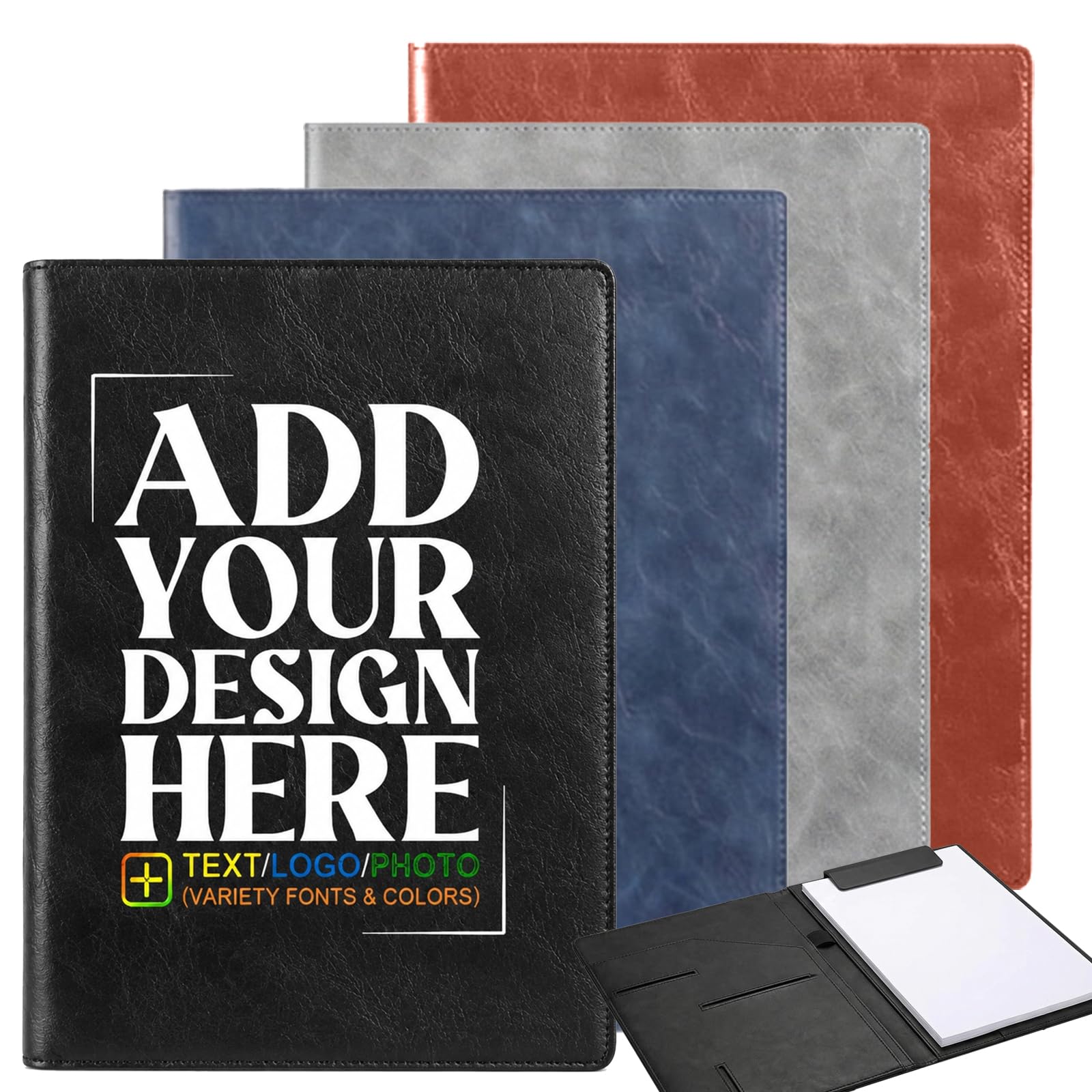 Personalised File Folder, Personalised Leather Magnetic Portfolio – Custom Logo A4 Document Holder, Multi Function Board with PU Cover – Gift, for Office Student (B)
