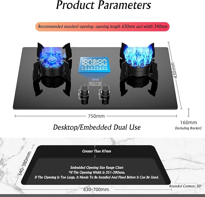 Estufa a Gas Empotrable 75 cm 2 Puestos Acero Inoxidable miniatura 2