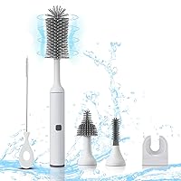 Vista 9 de Juego de cepillos eléctricos para biberones con limpiador de cepillo eléctrico recargable y cepillos de silicona reemplazables y cepillo para Gris