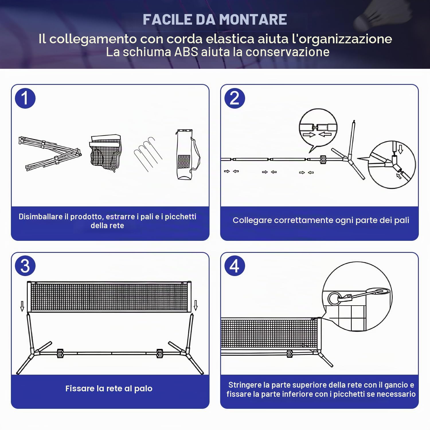 BAGAIL Badminton Net, Rete di Nylon Pieghevole, Supporto regolabile Hieght e Borsa da trasporto portatile, Facile da montare o smontare, Ideale rete sportiva ricreativa per tennis, Badminton.