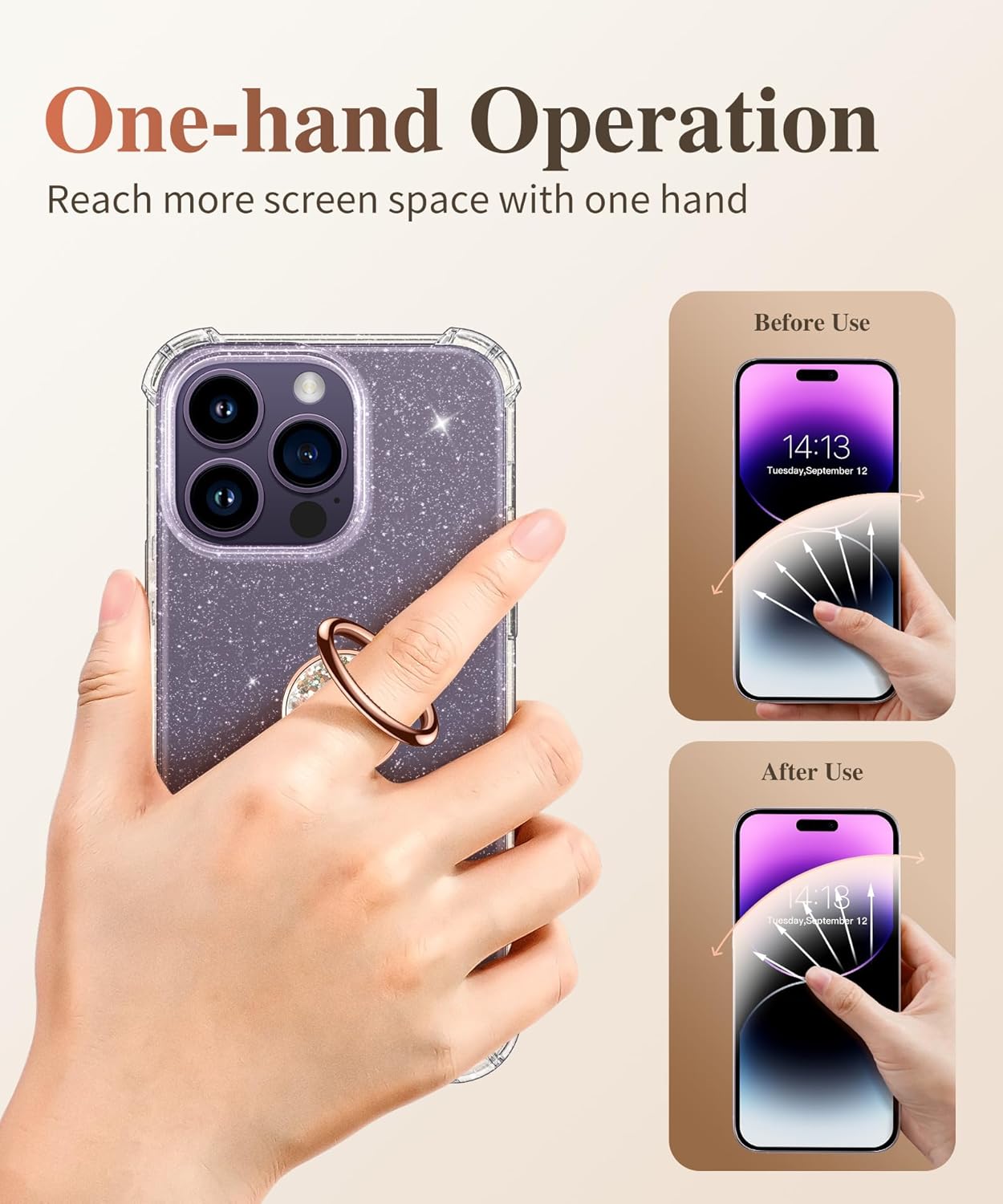 GVIEWIN Bundle-Compatible with Samsung Galaxy S26 Plus Case（Magic Butterfly）+ Glitter Cell Phone Ring Holder (PinkGold Glitter)(2 Items Bundle)