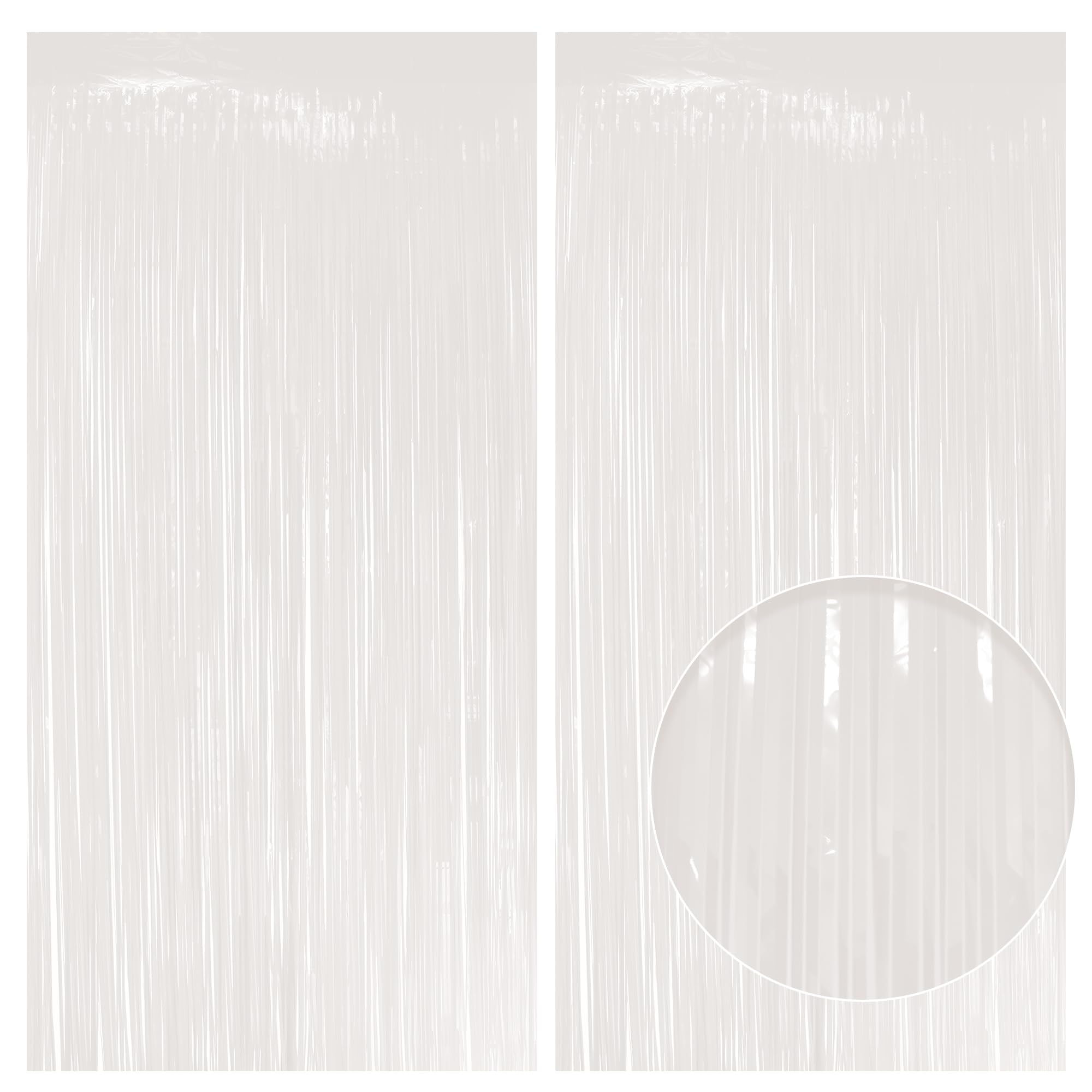 2 Pack Pastel White Fringe Backdrop, 3.2x8.2ft Shining Foil Tinsel Curtains, Birthday Party Decorations Door Streamers for Halloween, Christmas,