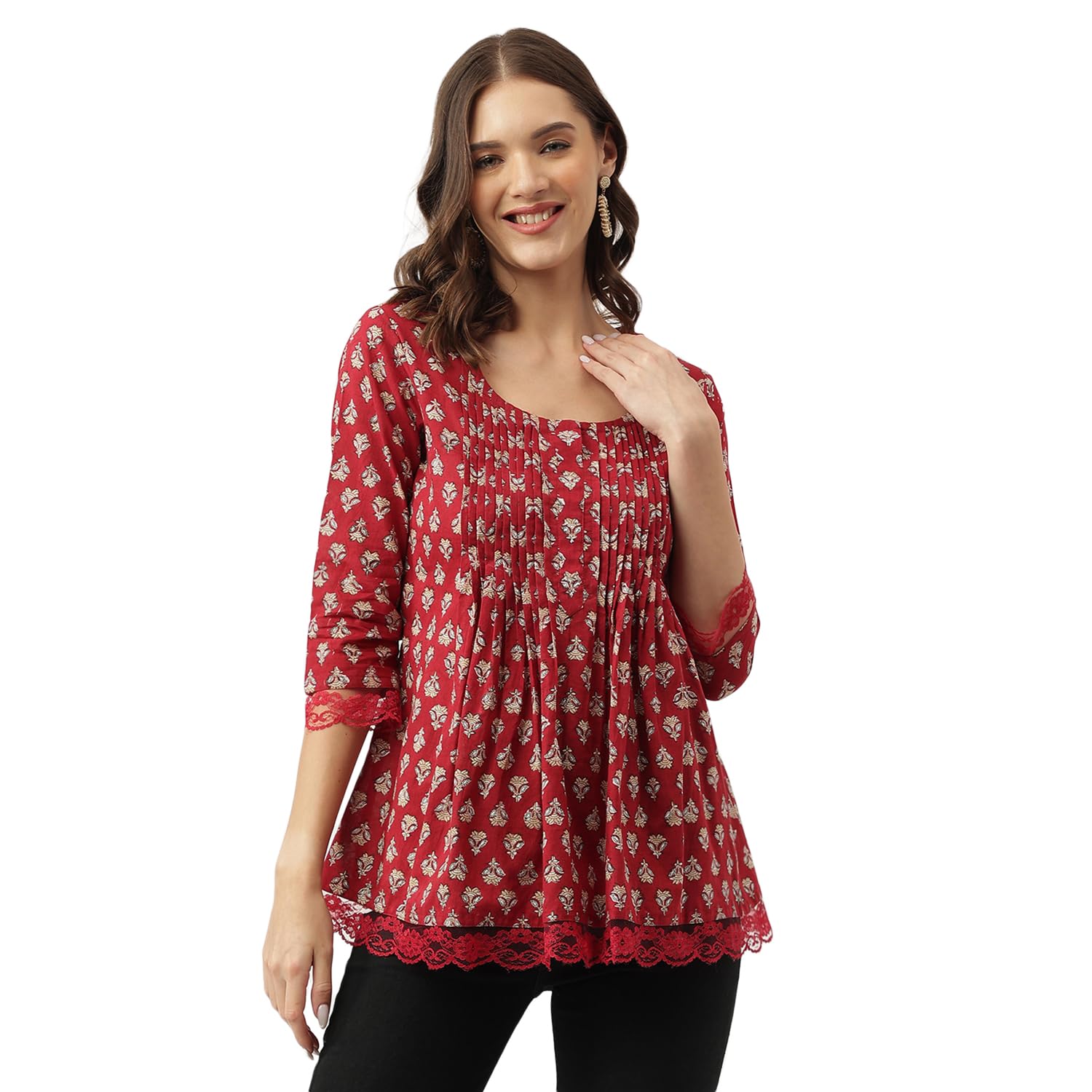 Maroon Maroon Floral Printed Cotton Peplum Top-image-29