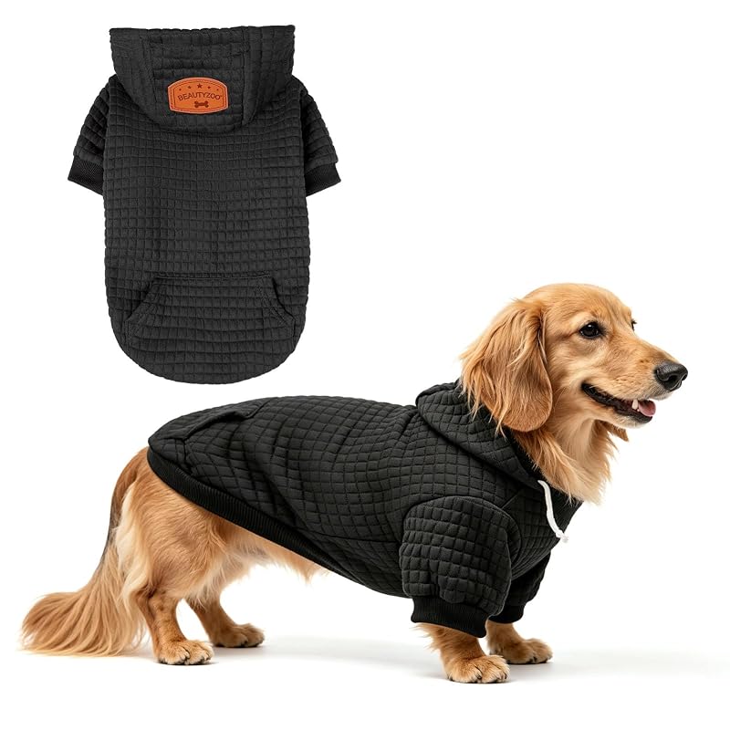 Moletom com Capuz para Dachshund com Bolso e Abertura para Guia BEAUTYZOO Preto Tamanho L