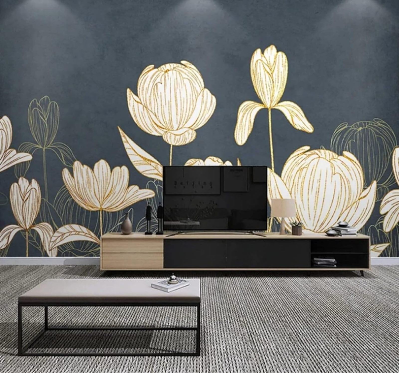 Wallpaper-3D-Xlm 200Cm×140Cm(B×H) Hand Drawn Lines Plants Floral Patterns 3D Wallpaper Easy Install Feature Office Living Room Sofa Bedroom Tv Background Wall Decoration-200Cm×140Cm