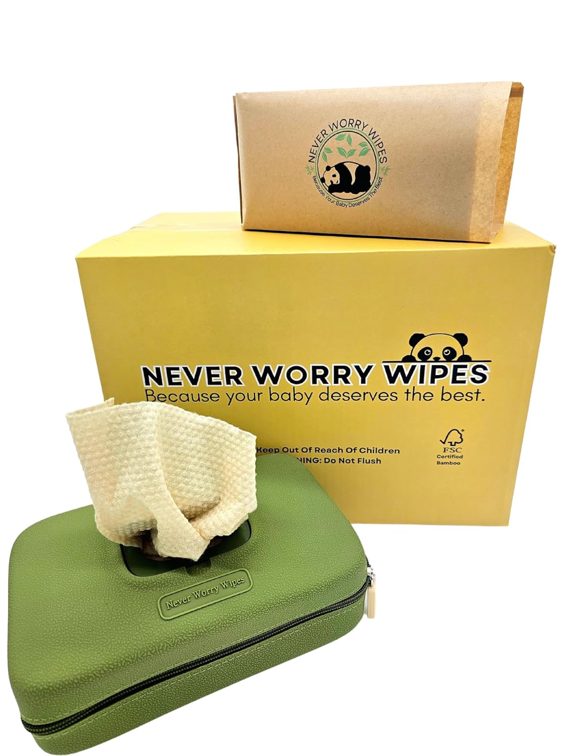 Never Worry Wipes-Dry Baby Wipes-100% Bamboo-Unbleached-Soft, Strong and Durable-Preservative Free-Unscented-Hypoallergenic (9 Pack 630 Count) (9 Pack (630 Count) With Silicone Wipes Pouch)