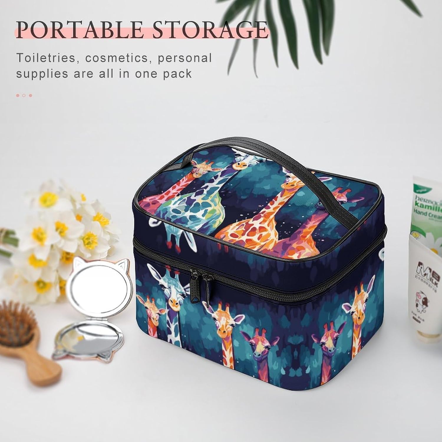 Travel Makeup Bag Portable Large Cosmetic Bag with Handle And Compartment image 5