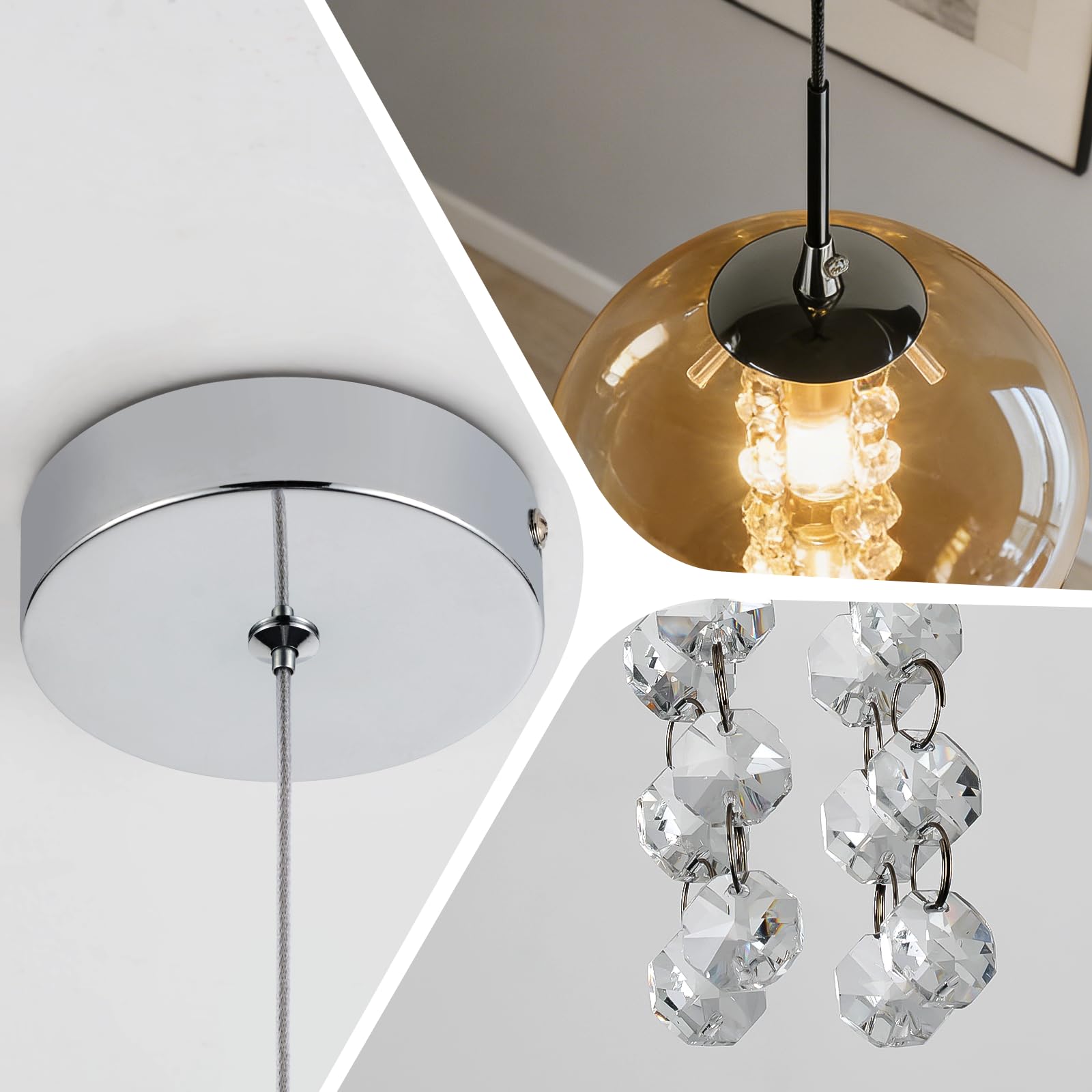 CBJKTX Pendelleuchte Glas Hängelampe Modern - 1 Flammig Bernstein Esstischlampe 120CM Höhenverstellbar G9 Nachttisch Hängeleuchte Pendellampe für Esstisch Schlafzimmer Esszimmer Bar