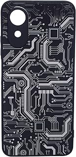 جراب ضهر بتصميم دائرة الكترونية من البولي اليوريثين لهاتف سامسونج جلاكسي A17K - اسود/رمادي، حافظة حماية أساسية