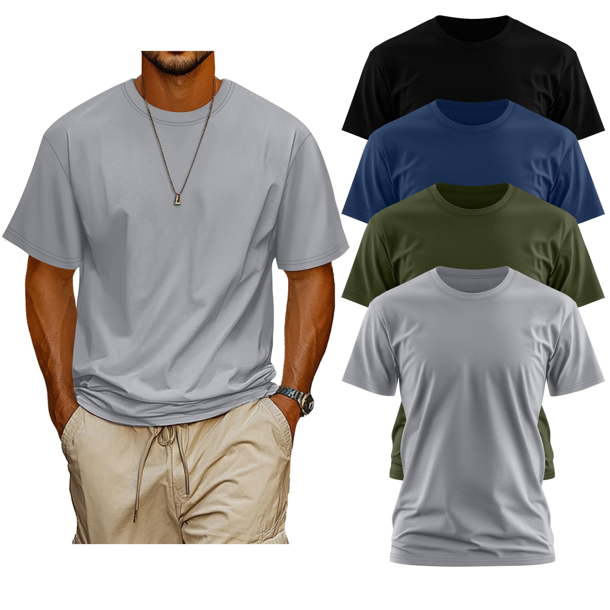 Neer Paquete de 4 Camisetas para Hombre Tallas Grandes y Altas Algodón de Verano, Mangas Cortas Cuello Redondo Prenda Casual