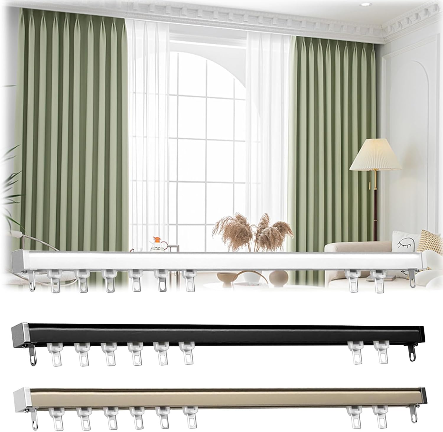 Adjustable 50-250cm Flexible Aluminum Ceiling Curtain Track for RVs, Room Dividers, and Bay Windows - White Mounting, Perfect for Curtains and Space Separation (Black 340cm)