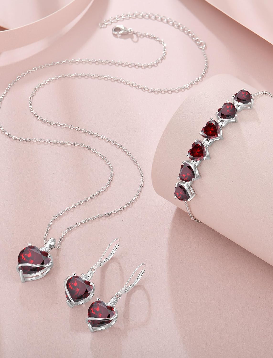 Heart Birthstone Necklace for Women Silver Tone Heart Shaped Pendant Necklace Jewelry for Her