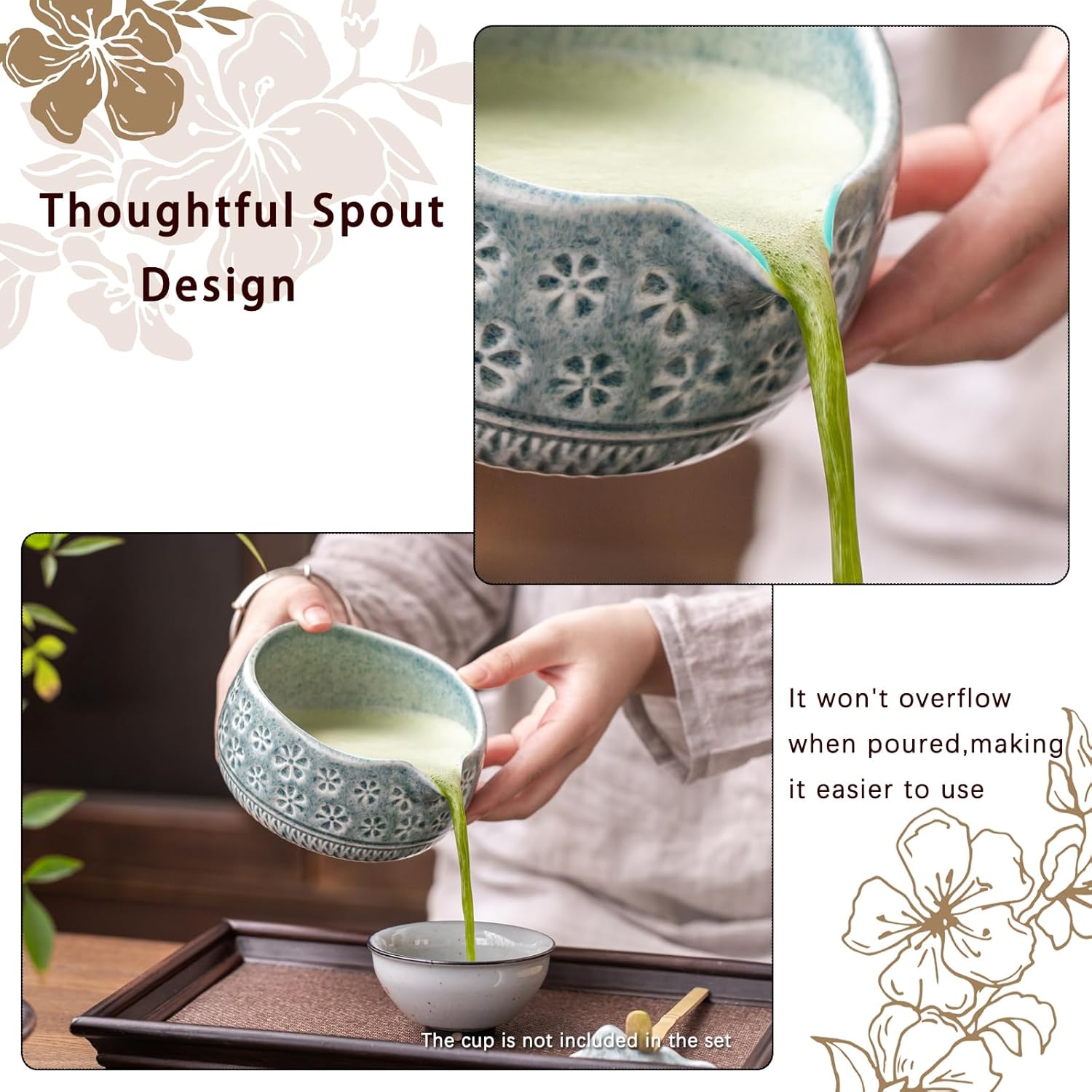 Matcha Whisk Set, Ceramic Matcha Kit Includes Matcha Bowl, Matcha Whisk and Holder, Bamboo Scoop, Scoop Rest, Sifter and Tea Towel - 7 Pcs Matcha Kit for Matcha Lovers (Blue) - Image 2