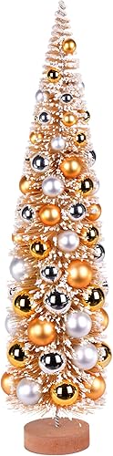 Miniatura 2 de Vickerman Árbol de Navidad artificial de mesa vintage de 18 pulgadas con adornos dorados y plateados y base de madera.
