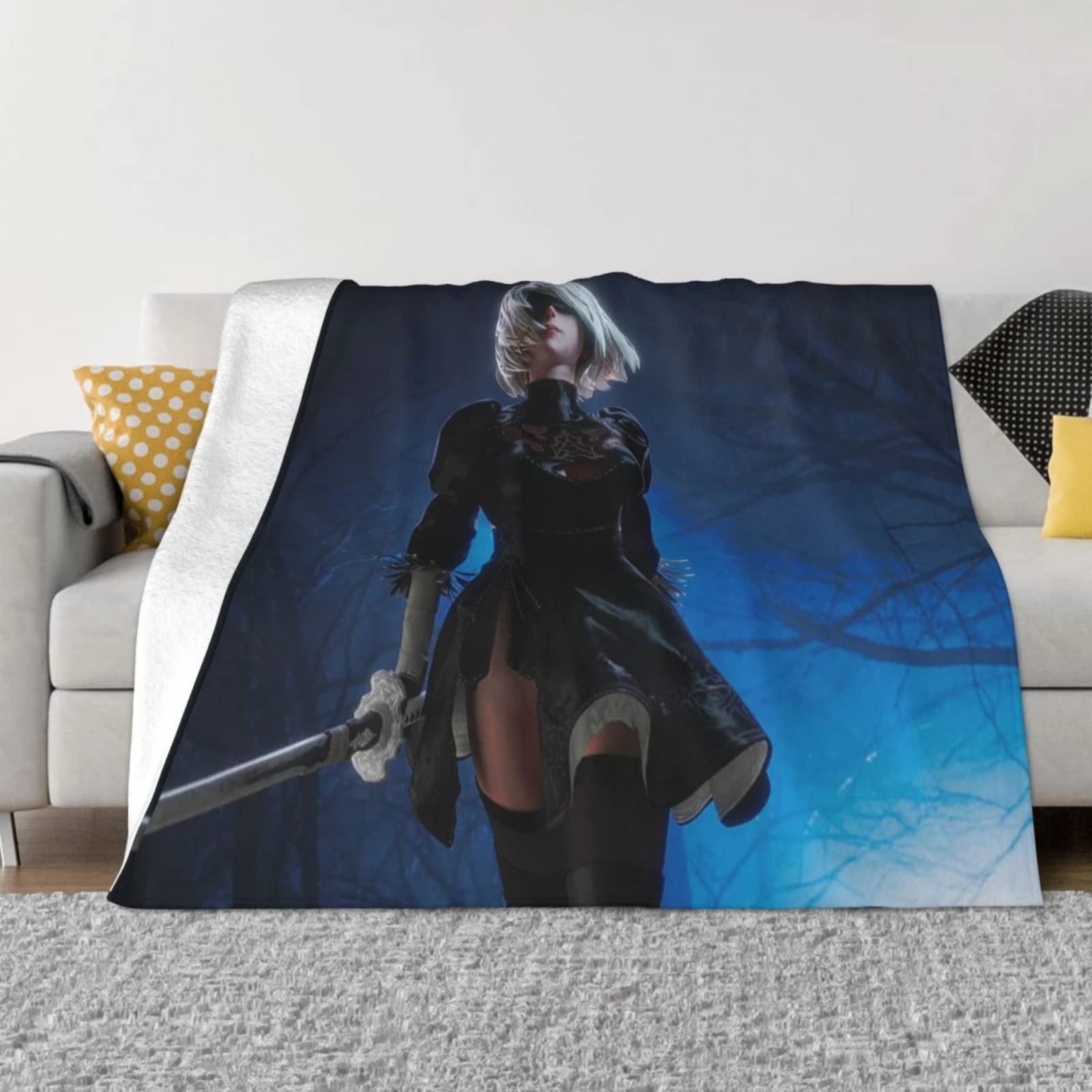 Blankets Nier:Automata 2B Flannel Blanket Super Soft Cozy Warm Fleece Throw Blankets for Bedroom Couch Sofa Gamer Blanket 150X180Cm