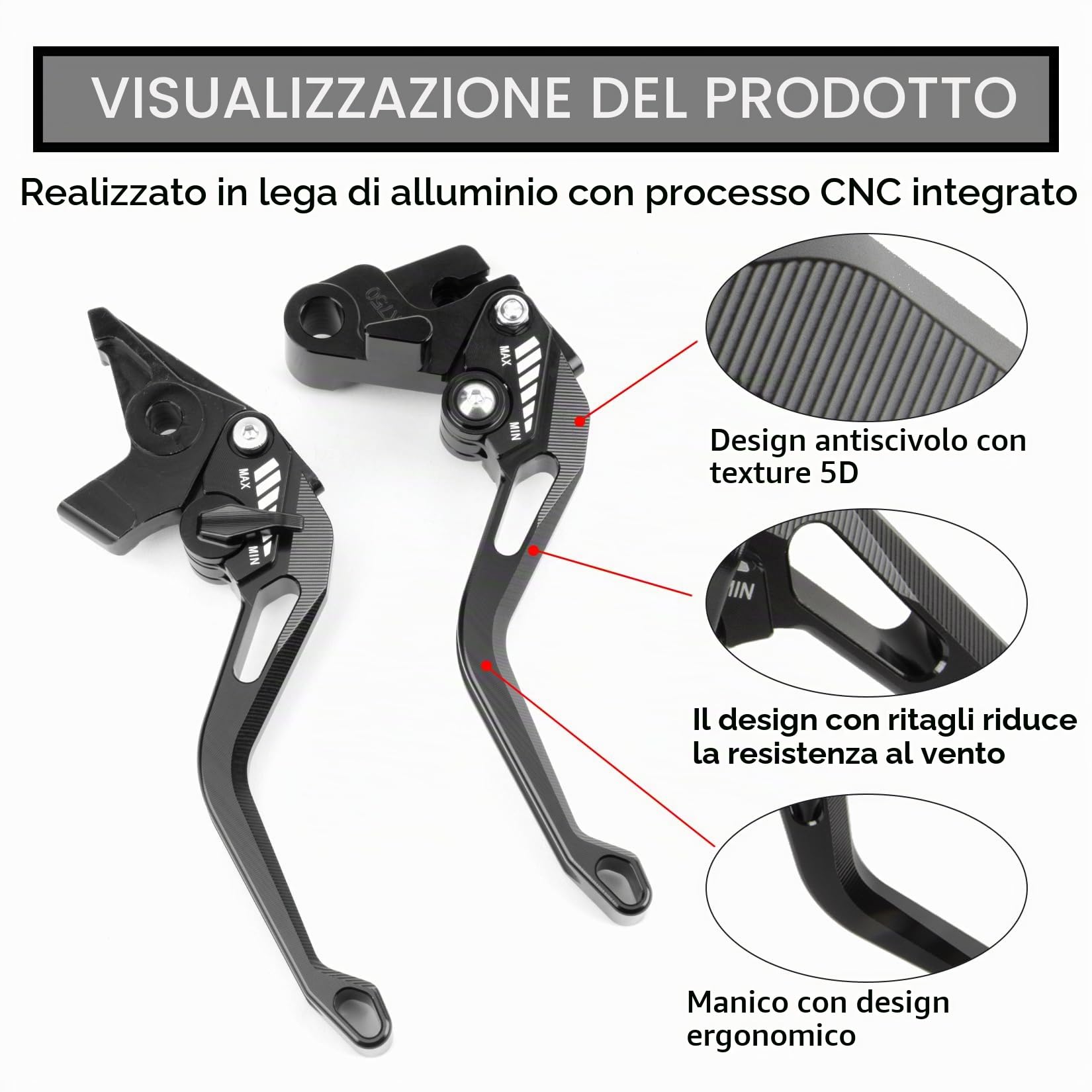 PSLER Leva Freno Leve Frizione per Yamaha MT-03 2005-2009 Frizione per Moto | 1 Paio di Leve Lunghezza 185 mm / 7,3 pollici Leve per Frizione e Freno Moto Set, per MT-03 2005-2009(Nero)
