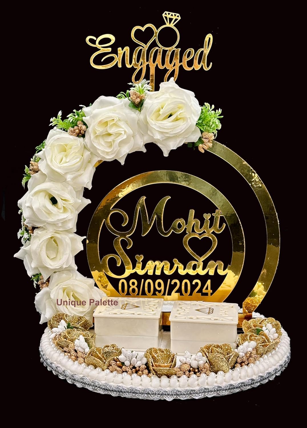Unique Palette Personalized Engagement Wedding Ring Platter | Wedding Ring Platter | Marriage Décor | Engagement Tray