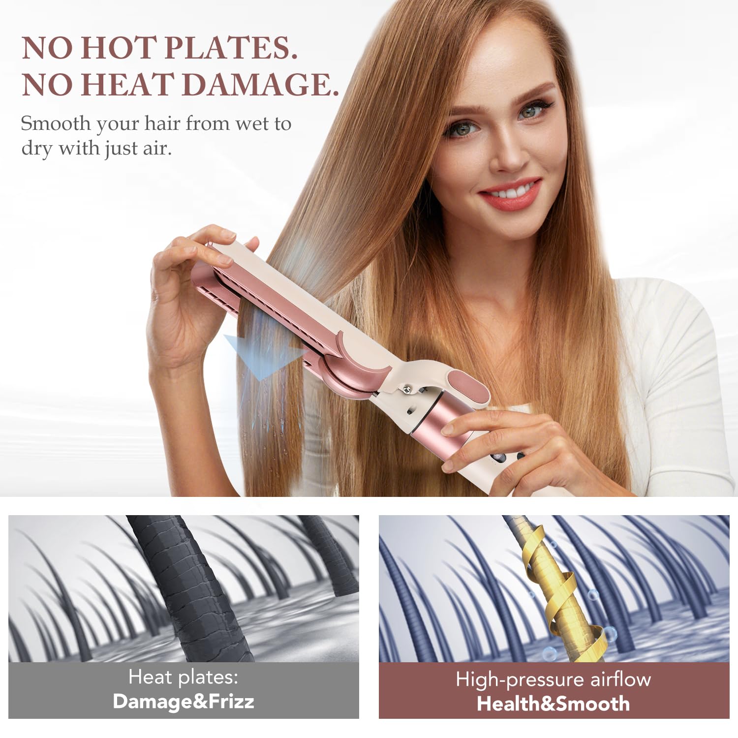 TOSAGE Airflow Attachment for Dyson Airwrap Styler, Straight Attachment No Hot Plates for Smooth Hair Style with Less Damage for Dyson Airwrap HS01 HS05 HS08 i.d. Ceramic Pink