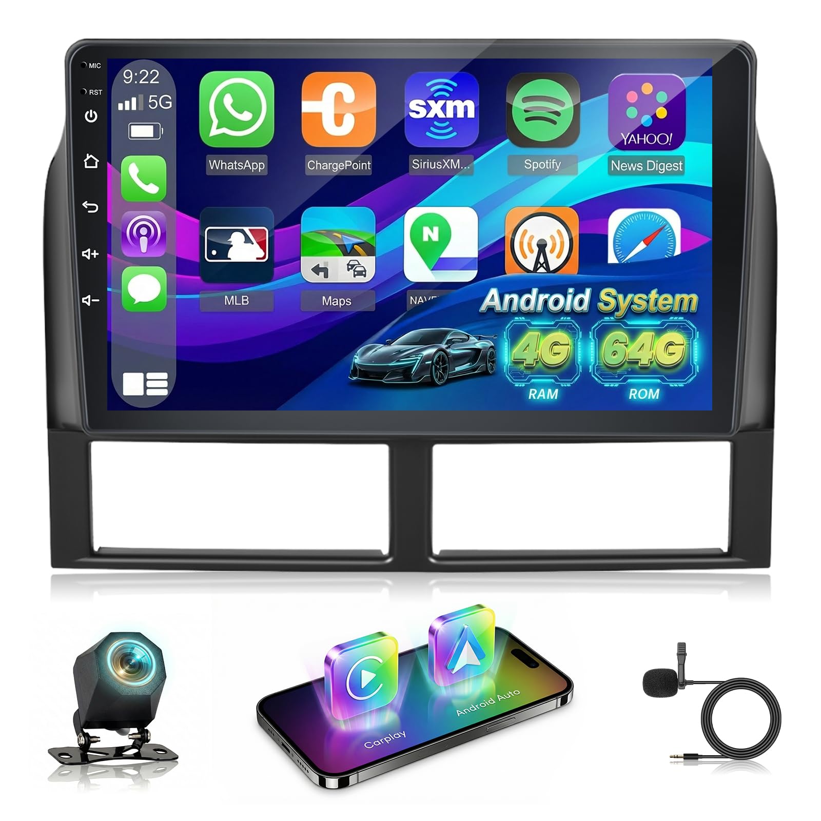 NHOPEEW 4+64G Radio para Coche para Jeep Grand Cherokee WJ 1998-2004 con Carplay y Android Auto - Pantalla incell de 9 Pulgadas Compatible con WiFi GPS Control en el Volante + Cámara de Marcha atrás