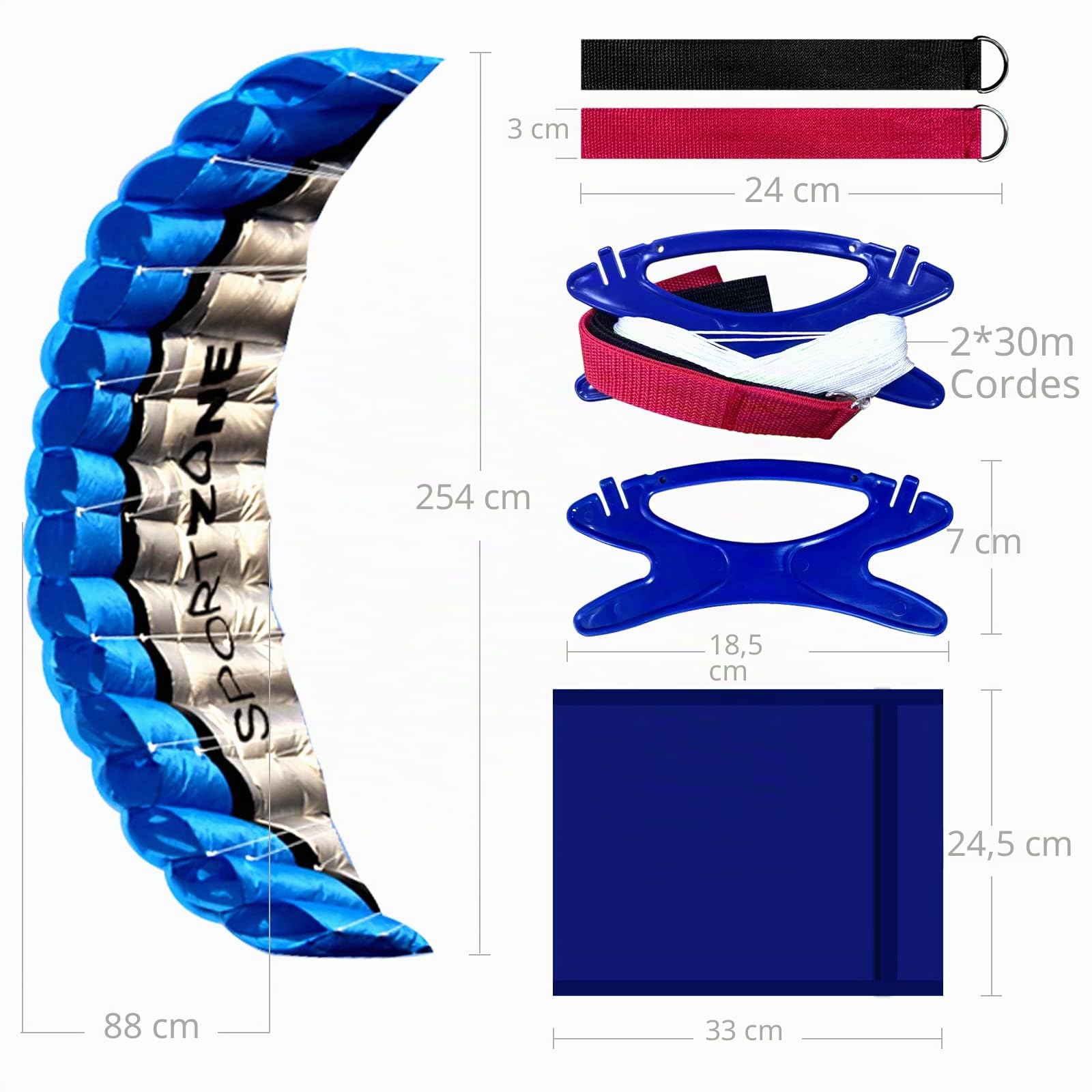 Touch the sky Cerf-volant acrobatique double ligne de 254 cm | Cerf-volant de parachute pour enfants et adultes | Cerf-volant électrique pour la plage, l'été et le vol à l'extérieur | Cordons de