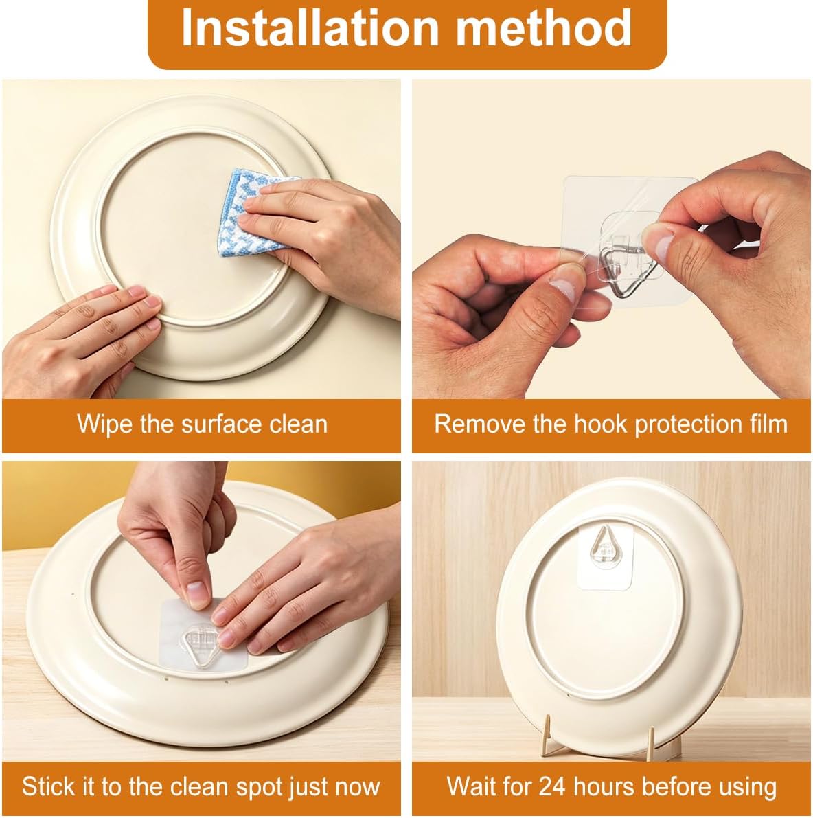 20 Pcs Clear Adhesive Plate Hangers, Invisible Vertical Wall Art Display Holder, 2 Sizes (2.24 & 2.64 Inch) Heavy Duty Self-Adhesive Plastic Hook for Hanging Decorative Plate, Picture Frames, Wall Art