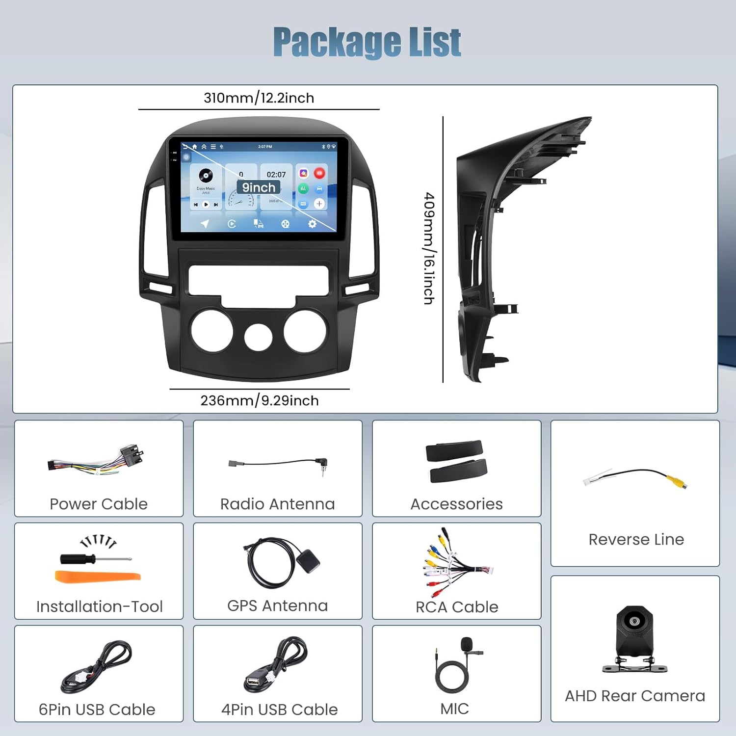 4+128G Radio for Hyundai I30 2006-2011, 9" Touch Screen Bluetooth Radio with Wireless CarPlay/Android Auto, 5GHz WiFi, Bluetooth 5.0, EQ, GPS Navigation, 1280 * 720, Backup Camera