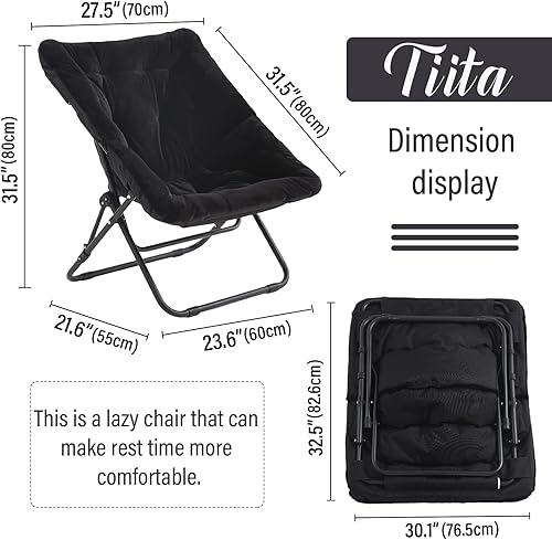 Miniatura 3 de Tiita Comfy Saucer - Silla plegable de gran tamaño de piel sintética suave, silla perezosa para niños, adolescentes y adultos, silla lunar con marco