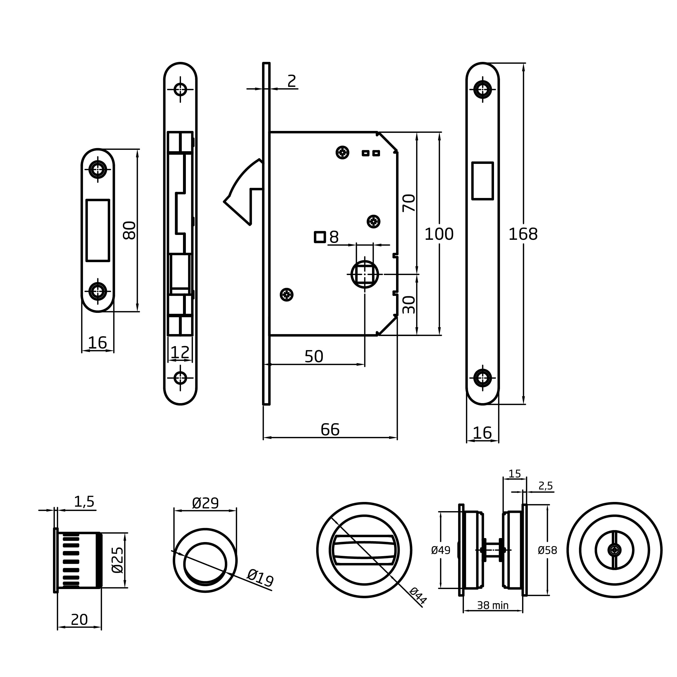 Amig - Serrure à encastrer Mod.611 avec béquille et poignée pour portes coulissantes en bois d'épaisseur 35-40 mm | Entrée : 50 mm | En acier finition chromée mate