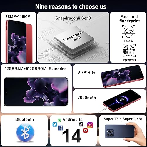 Miniatura 6 de Teléfono inteligente 16PROMA X desbloqueado pantalla HD+ de 6.99", batería de larga duración de 7000mAh, almacenamiento masivo de 12GB+512GB, cámara