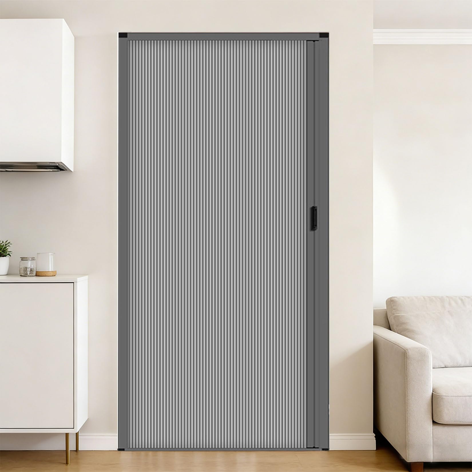 Puertas Plegables Interiores,Puertas de acordeón,Puerta Plegable de Acordeón Gris Sin Perforar con Marco de Metal y Panel no Tejido,con Manija,Lavadero/Ducha/Guardarropa/Lavaderos Gris