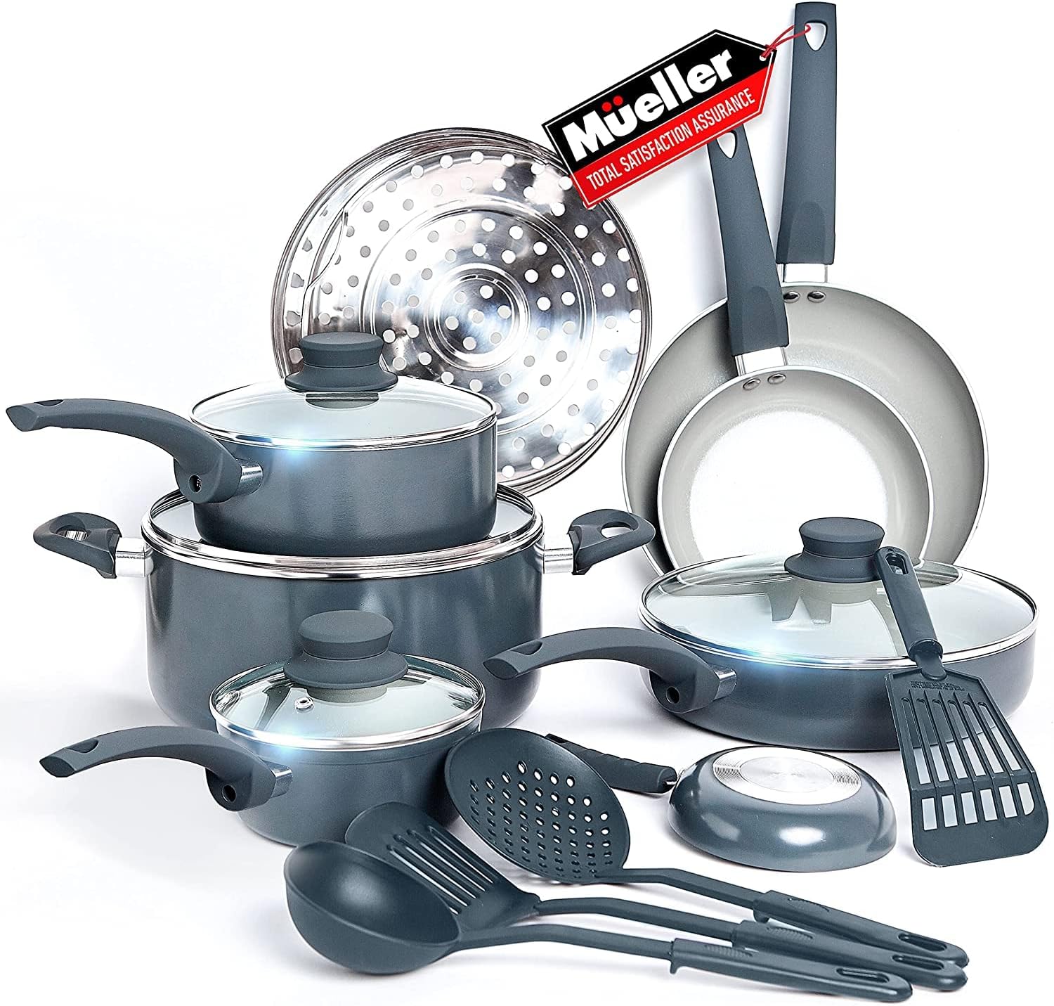 Mueller Pots and Pans Set NonStick, 16Piece Healthy Stone Cookware