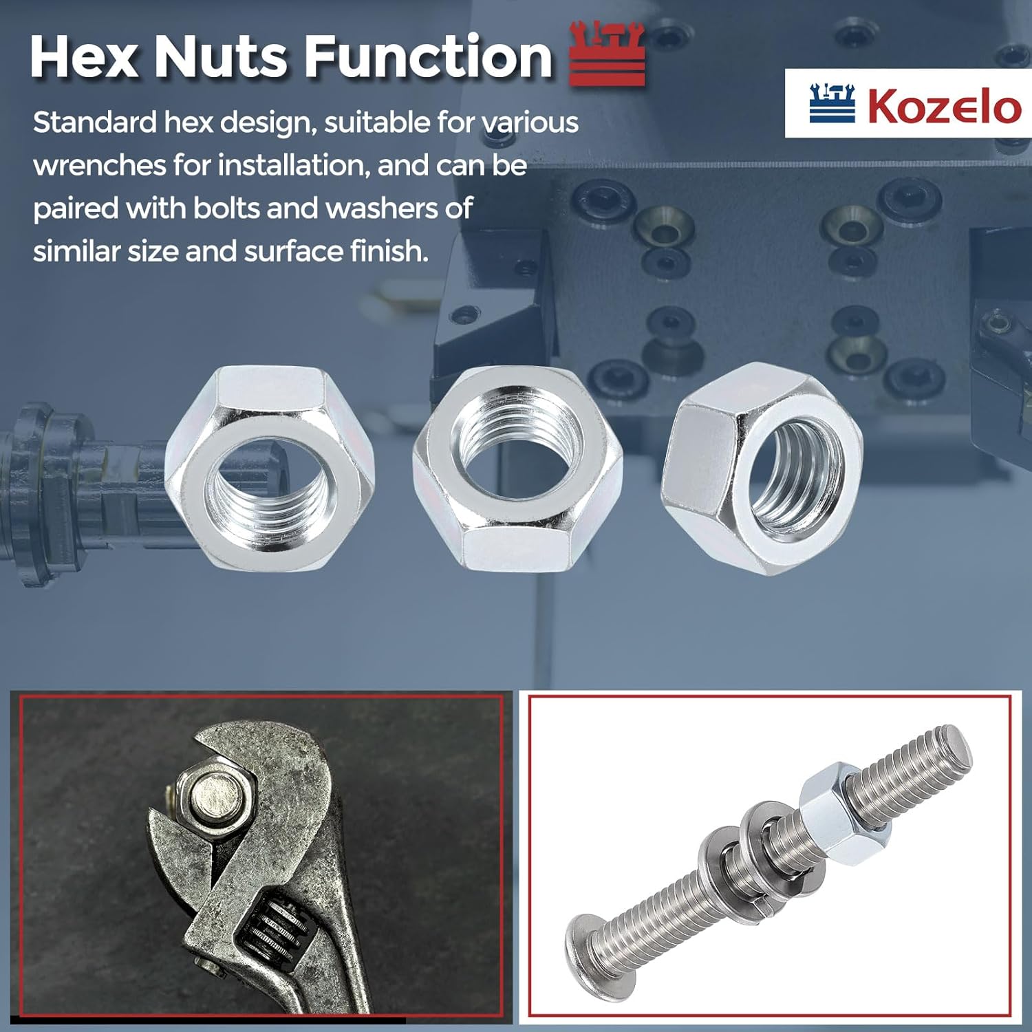 50pcs Hex Nuts - [1/2"-13] Carbon Steel Grade 8 Hardware Nuts for Mechanical Repair & Assembly, Standard Inch Coarse Thread Nut, Blue-White, ASME/ANSI B 18.2.2
