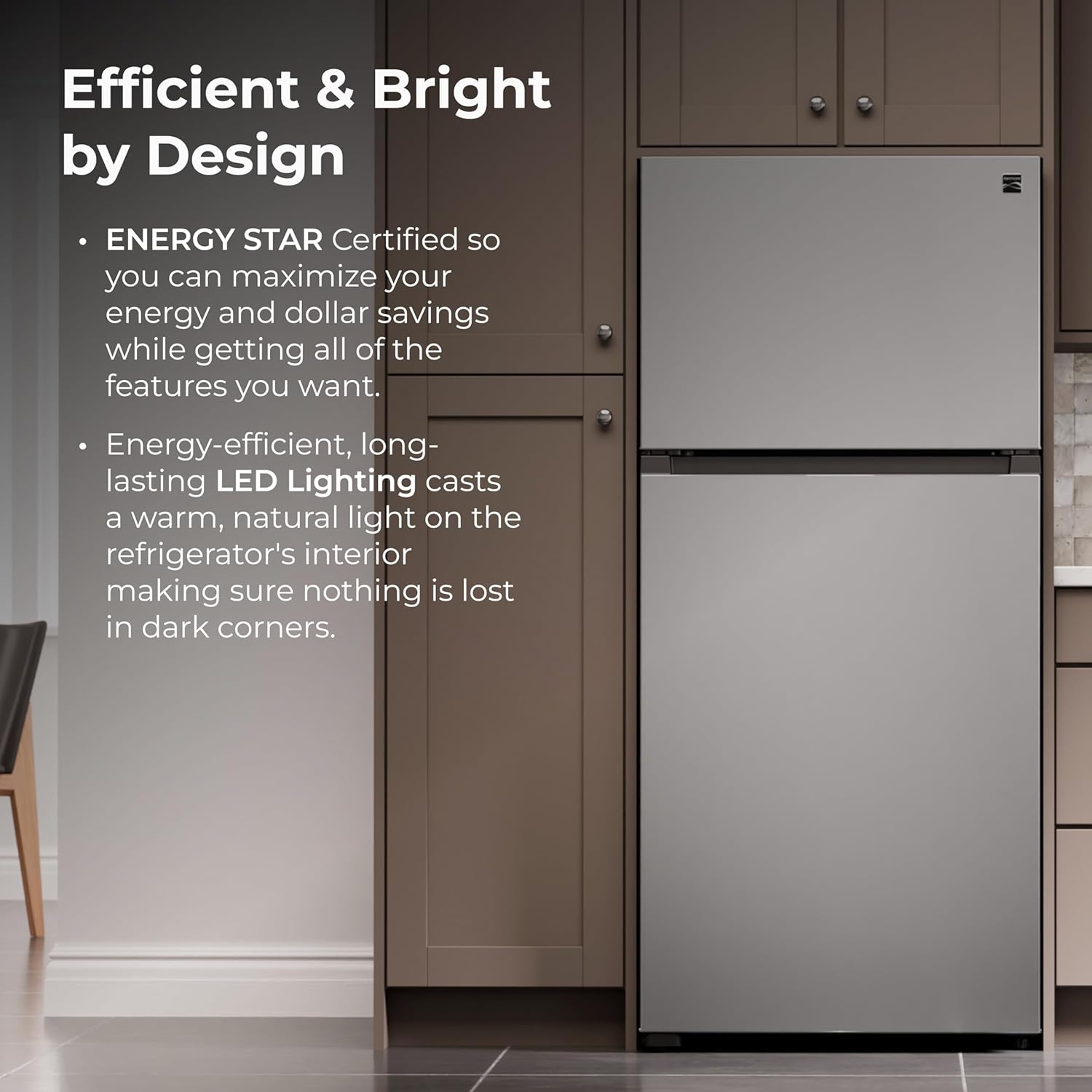 Kenmore 30 in. 18.1 cu. ft. Capacity Refrigerator/Freezer with Adjustable Glass Shelving, Humidity Control Crispers, Ice Maker, ENERGY STAR Certified, Fingerprint Resistant Stainless Steel