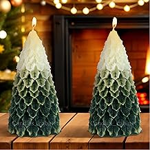 CANDLE CABINETS 2 Pcs Christmas Tree Shaped Candles Large White Green Xmas Wax Scented Candles 2.5 x 5.5 inch Snow Tree Shaped Candle for Christmas Holiday Table Decoration