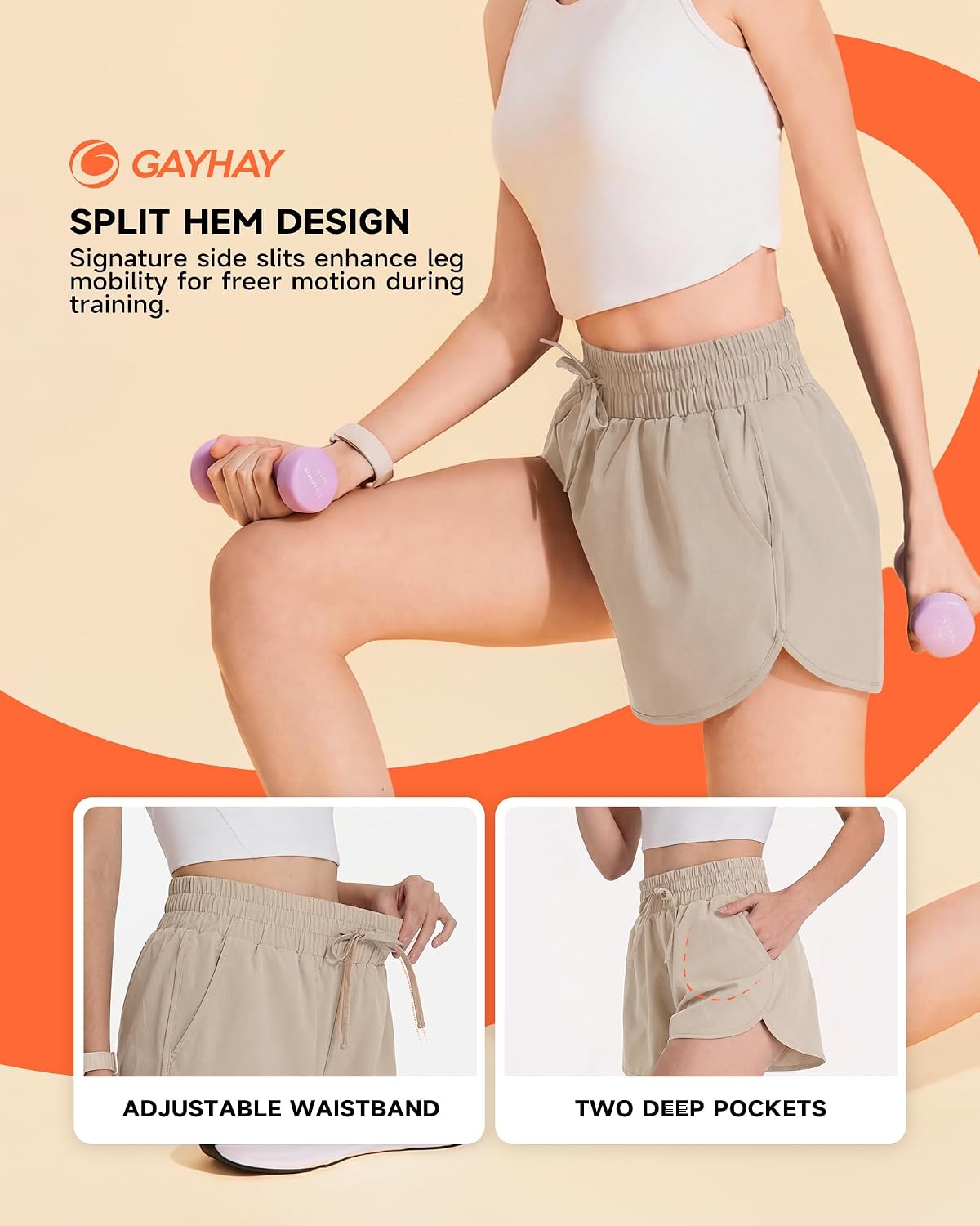 GAYHAY Running Shorts for Women - Athletic Quick Dry Sports Womens Shorts High Waisted Gym Workout Black Shorts with Pockets thumbnail