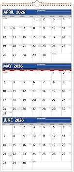 Wall Calendar 2026-2027 - 3 Month Calendar 2026-2027 Vertical, Apr 2026 - Jul 2027, 3 Month Wall Calendar, 11 x 26 In Open, 2026 Calendar, Large Print, Holidays, Thick Paper, Priorities & Notes, Blue
