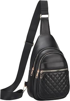 Crossbody Bags for Women Men,Leather Sling Bag Cross Body Backpack for Women, Casual Chest Bag Daypack for Travel Hiking,Black