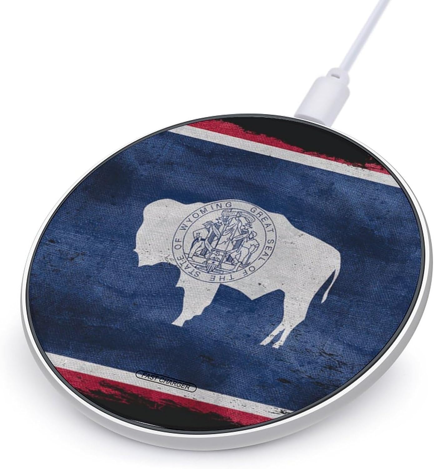 Vintage Wyoming Flag Cute Charger Pad 10W Fast Charging Stand with USB Cable
